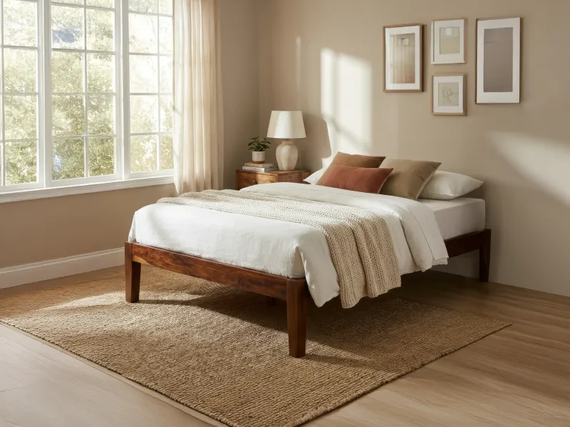 Hugo Solid Wood Queen Size Double Bed with 4 Inches Mattress